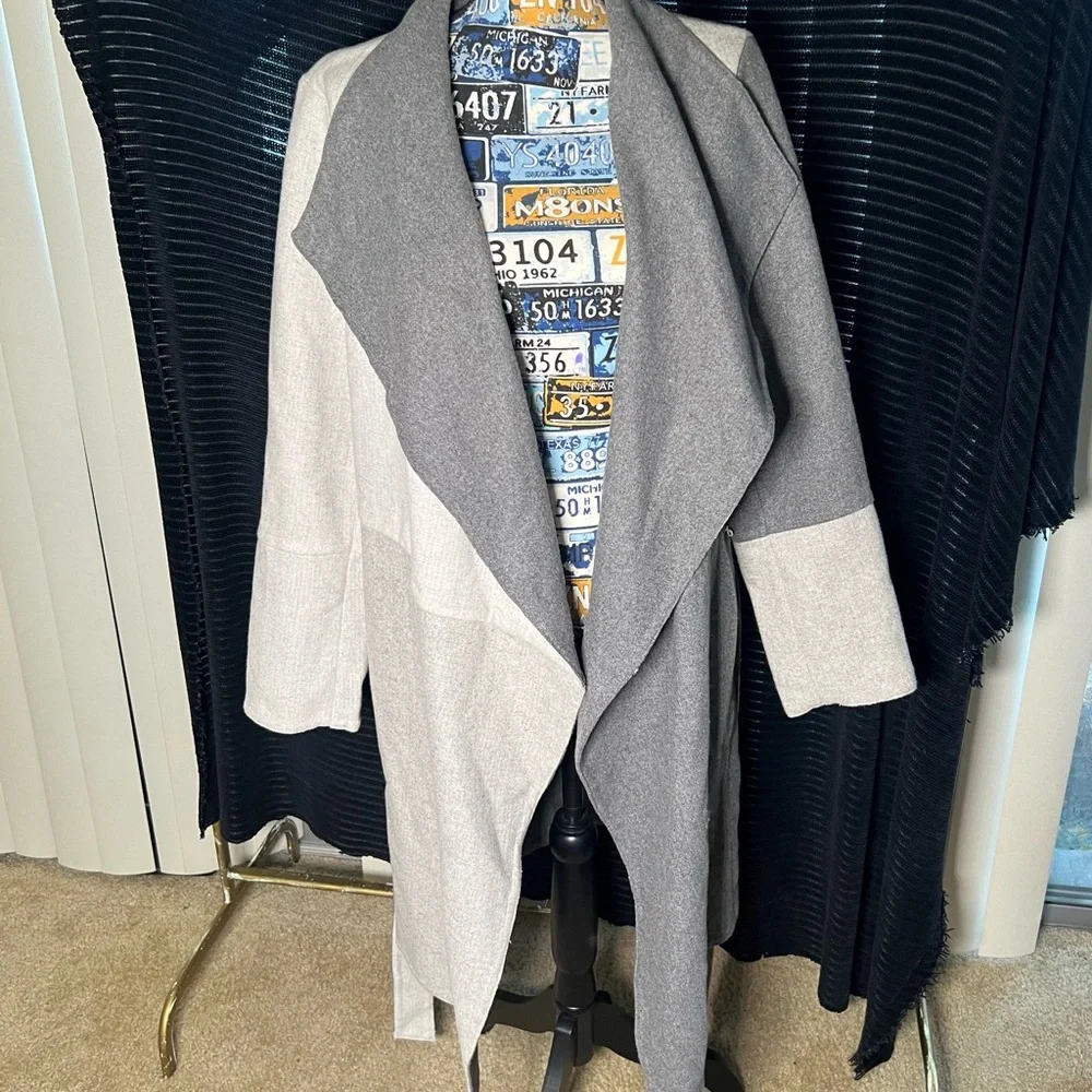 Alfani Wool Blend Colorblocked Wrap Coat - L/XL, Gray - Picture 6 of 11